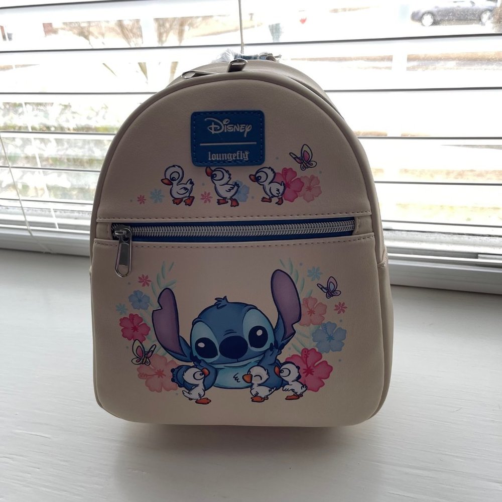 New Loungefly Disney Lilo and Stitch Stitch with Ducks Floral Mini Backpack